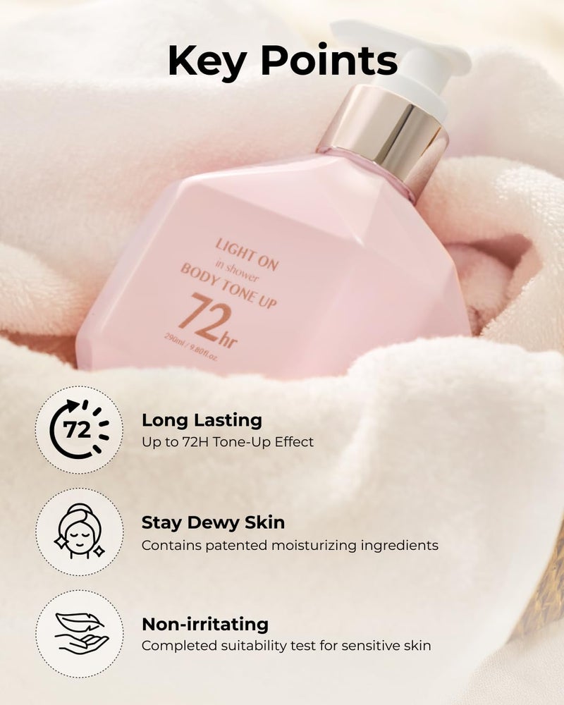 BOM Light On In-Shower Body Tone-Up Lotion 9.80 fl.oz, Natural tone, Lightweight & Non-Greasy, Rinse-Off Shower Moisturizer with Peach, Milk Protein, Rose & Yogurt,Hypoallergenic, Korean Skincare - Image 3